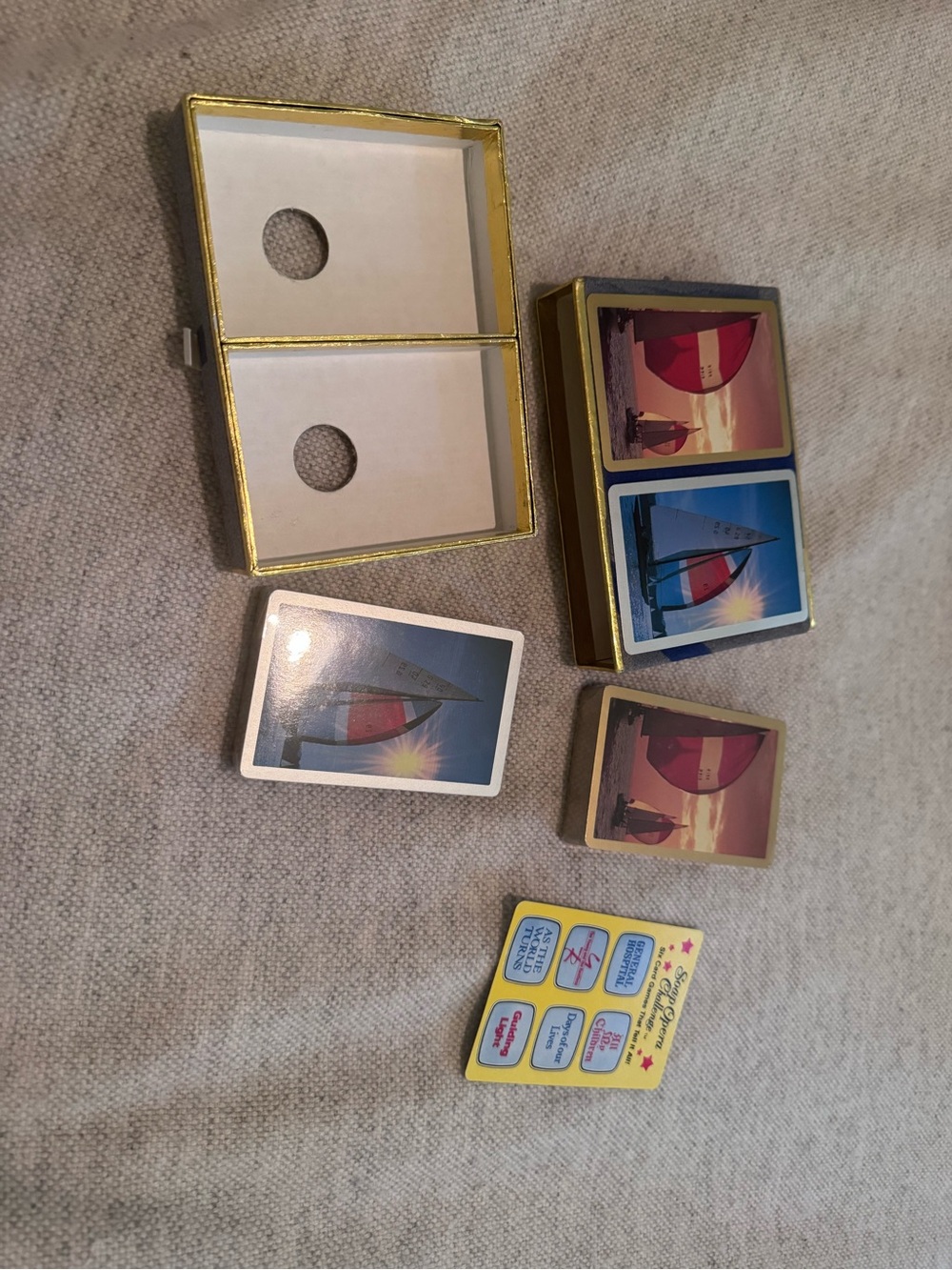 Vintage Gold Playing Card Set with Sailboat Design - Gold